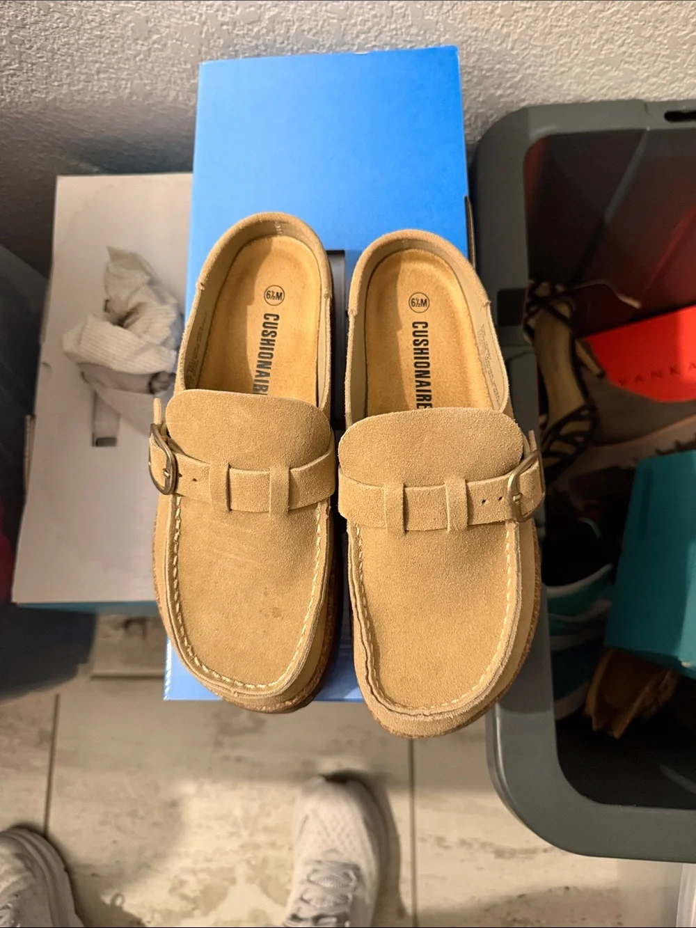 Cushionaire Men's Suede Slip-On Loafers in Tan